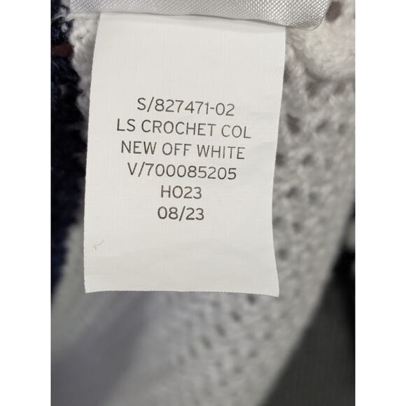 GAP Open Knit Top Womens Medium Relaxed Stripe Crochet Collared Sweater Prep - Picture 6 of 12